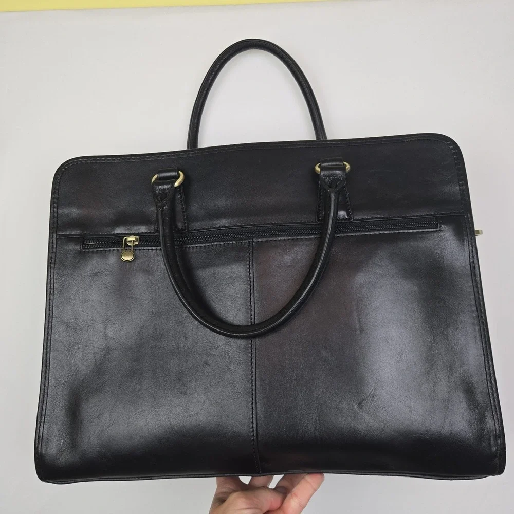 Banuce‎ Genuine Leather Briefcase Laptop Bag Black Business Tote Bag. No Strap